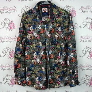 Jermyn & bond button up bright unique flowers dots Floral Long Sleeve Shirt